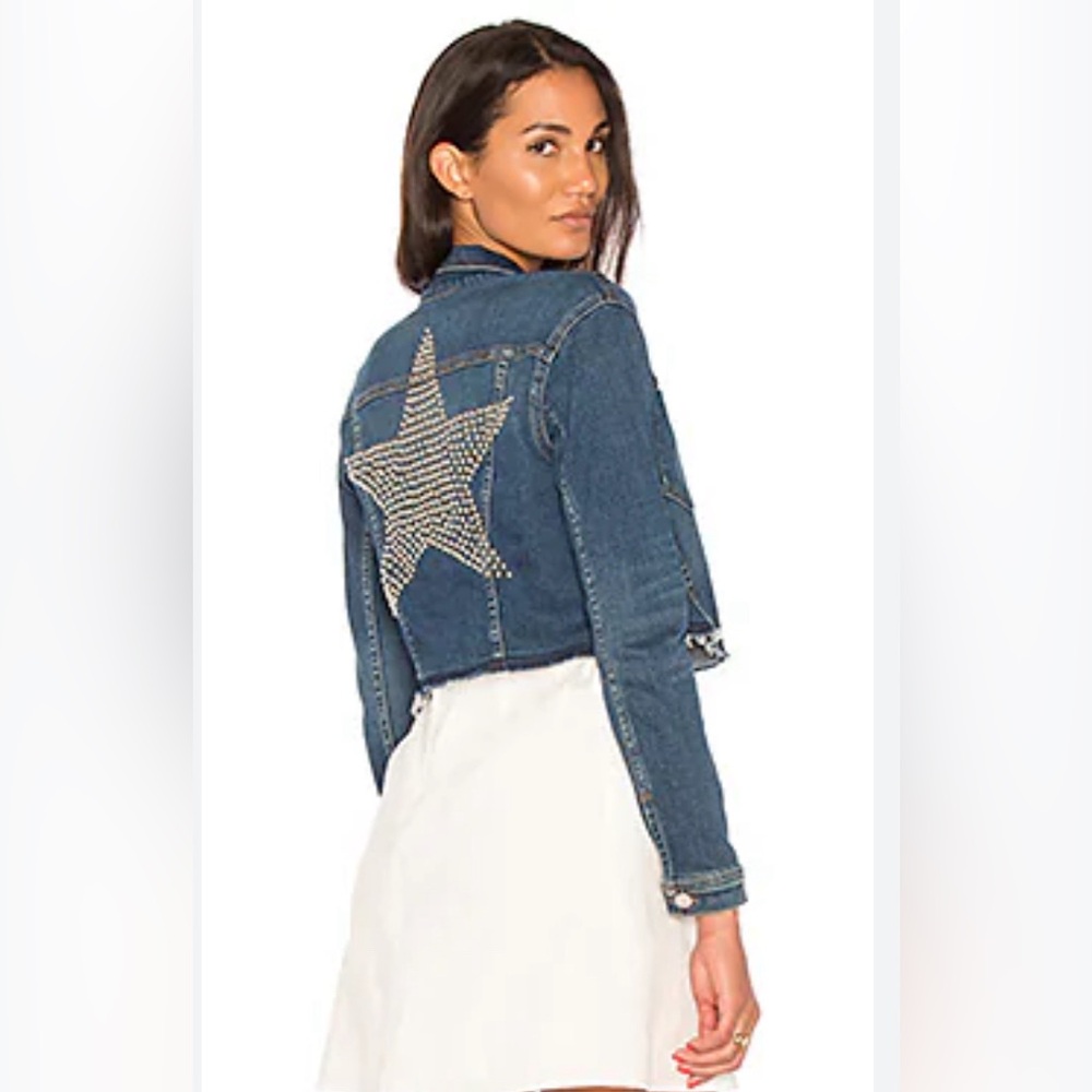 L'AGENCE Blue Denim Jean Jacket with Embellished Star
